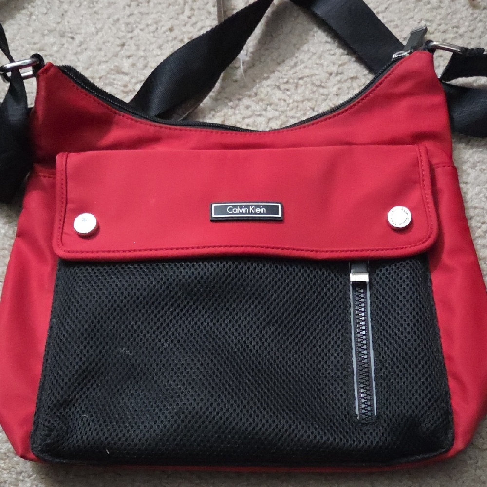 Calvin Klein Red and Black Crossbody Bag